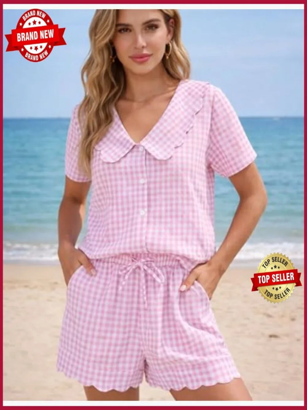 Women's Plaid 2 Piece Pajama Set Babydoll Shorts Lounge Set